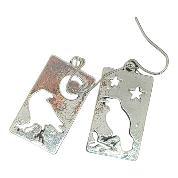Silver High Polished Crow Raven Moon cut out Drop Dangle Earrings - Picture 3 of 6